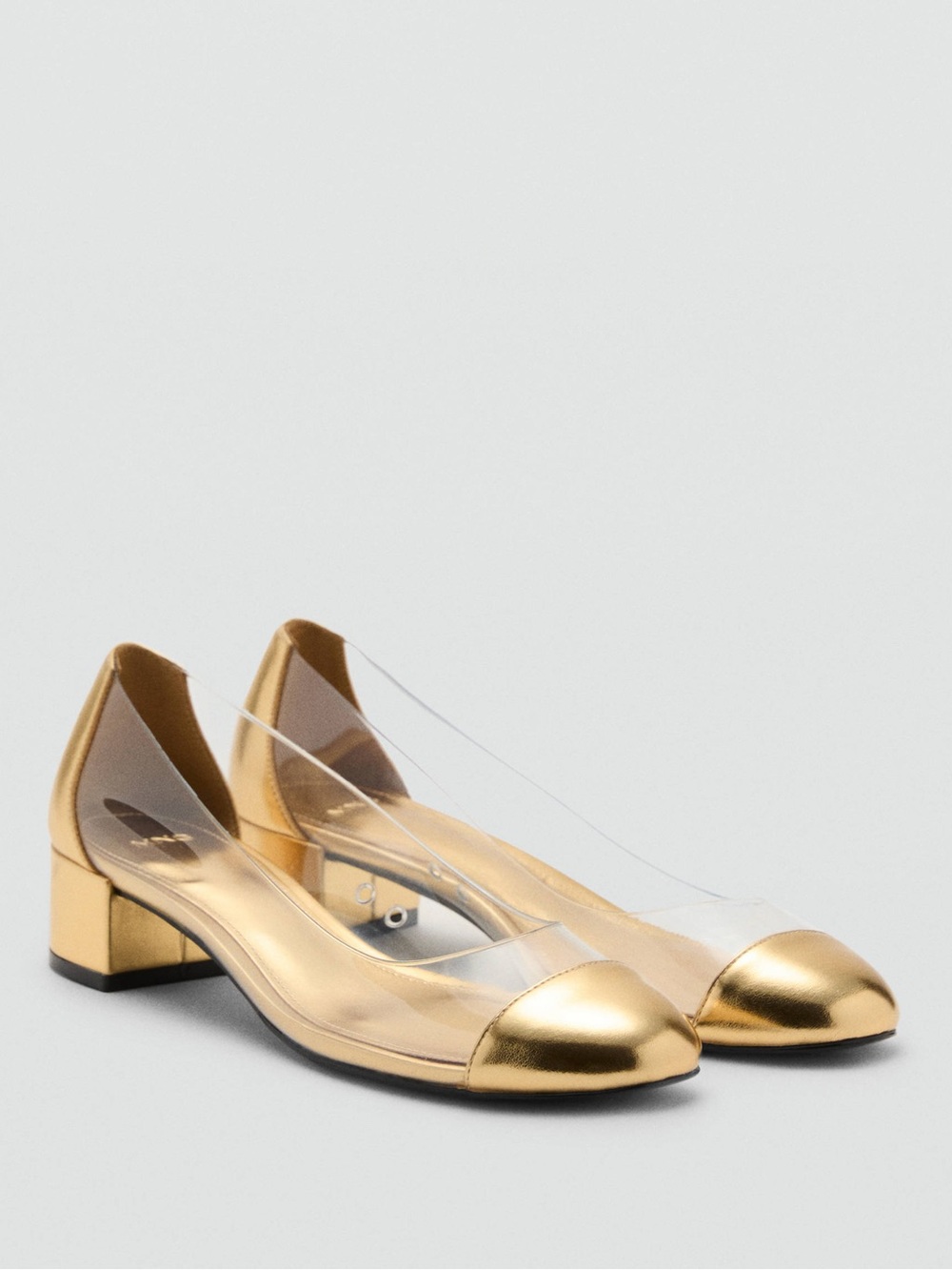Mango Gold Clear Vinyl Block Heel Pumps Size US 6 Euro 36 New CD CT